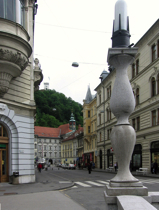 Town Hall, castle, and one of Plečnik's lamps