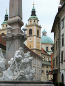 Fountain of the Three Carniolan Rivers, St. Nicholas Cathedral in the background