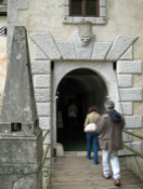 Castle entrance: Peter and Monica crossing the drawbridge
